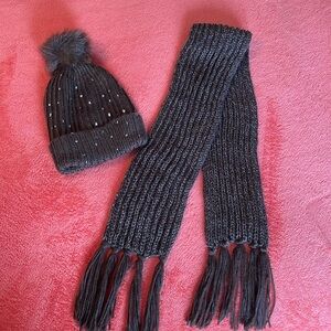 Brown Youth Hat and Scarf with Silver Accents, Size Youth 8-16